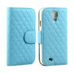 Wholesale Samsung Galaxy S4 Square Flip Leather Wallet Case with Stand (Blue)